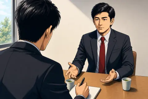 営業マンの取材の場面