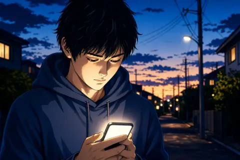 スマートフォンを見る若者の場面